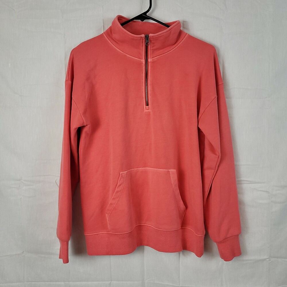 Sonoma‎ Womens Coral Cotton Long Sleeve 1/4 Zip Pullover Sweatshirt Size Small